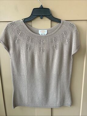 Talbots Vintage Sz S New w Tag Taupe Short Sleeve Sweater Top Crocheted Italy
